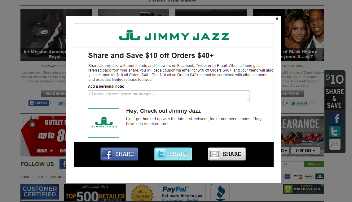 The site also uses popups to promote the program