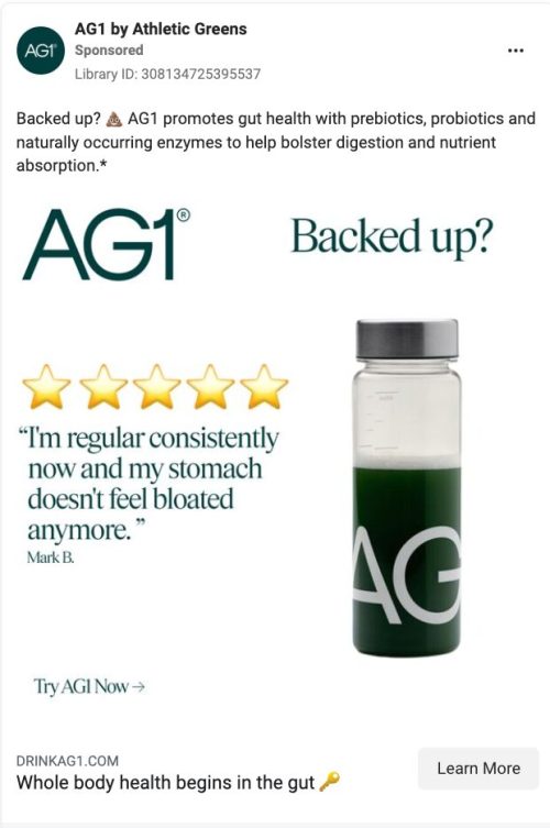 facebook ads for shopify-11 Athletic Green is known by their huge ad spend, their Facebook ad is built on a customer review.