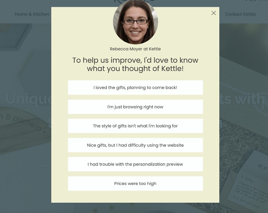 Kettle's feedback form questions are a good way to customers provide valuable feedback