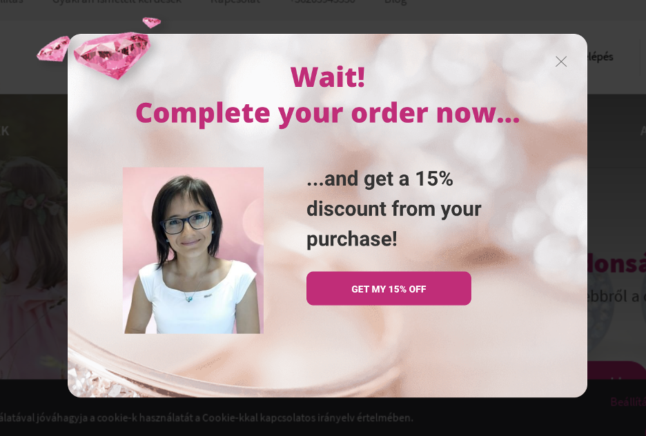 Exit-intent popup example from Czar ekszer, grabbing visitors attention.