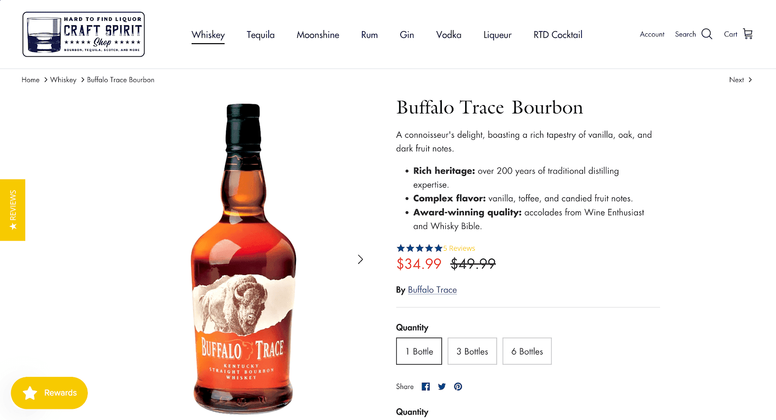 Craft Spirit Shops Buffalo Trace Bourbon product page.
