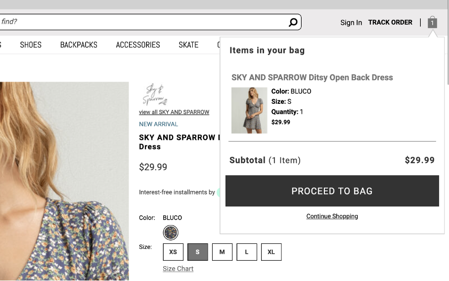 Tilly's shopping cart design